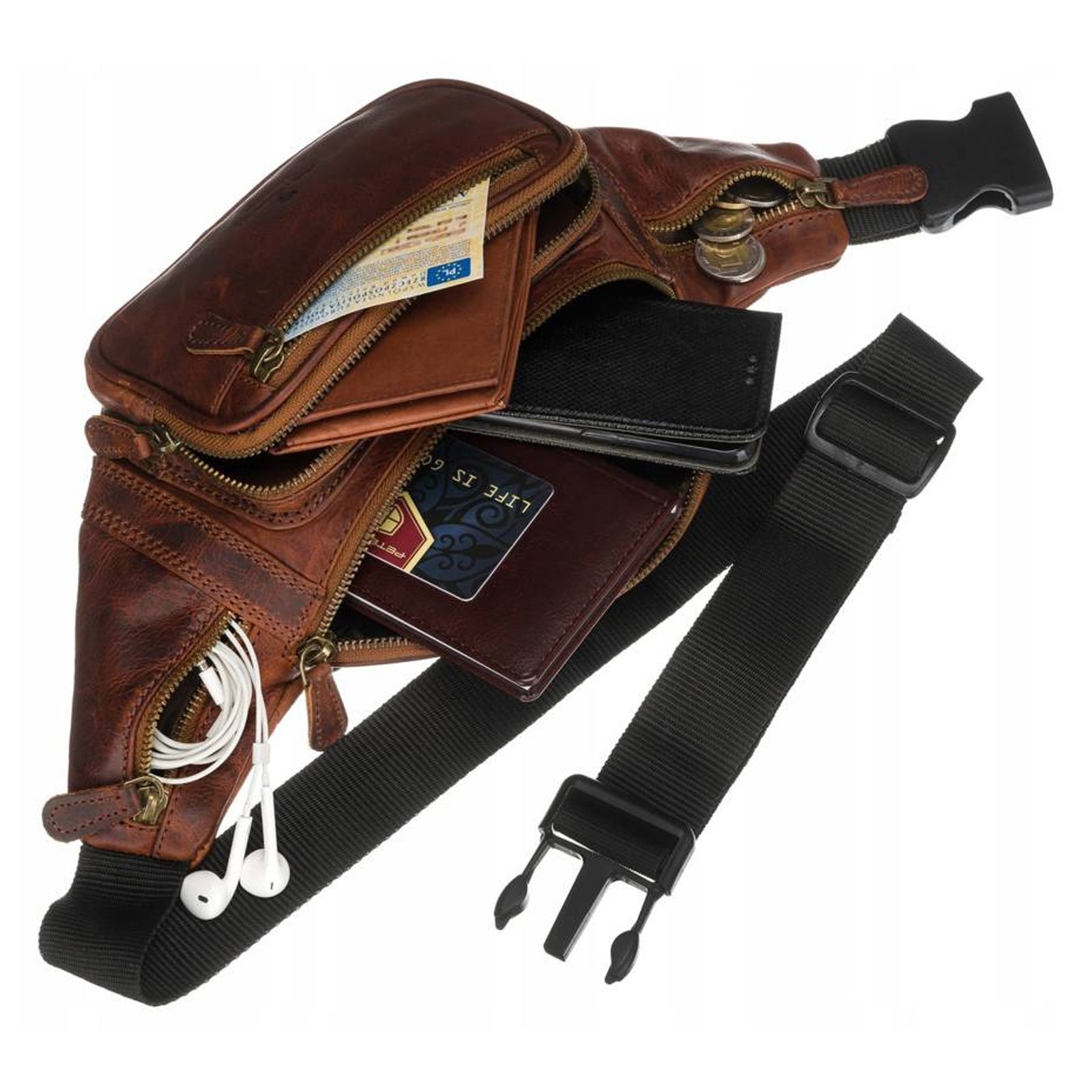 Brązowa nerka męska ze skóry naturalnej PETERSON 2506