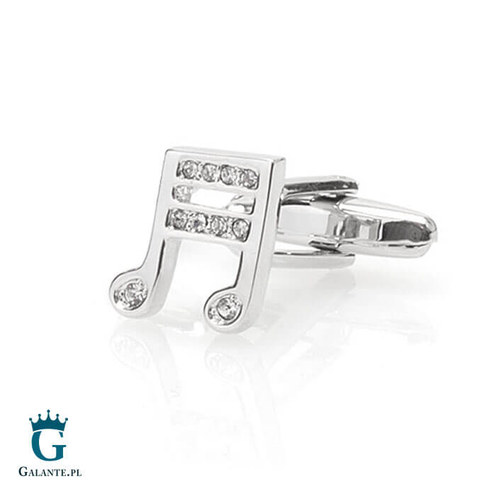 CN312 2 Spinki do mankietów X2 Nuty i Klucz Wiolinowy z kryształami