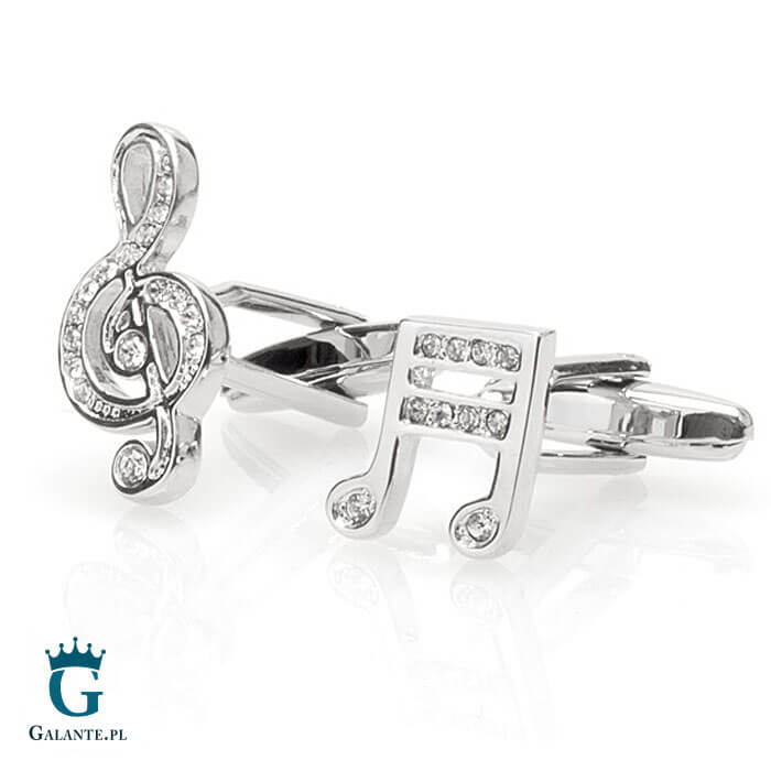 Spinki do mankietów X2 Nuty i Klucz Wiolinowy z kryształami