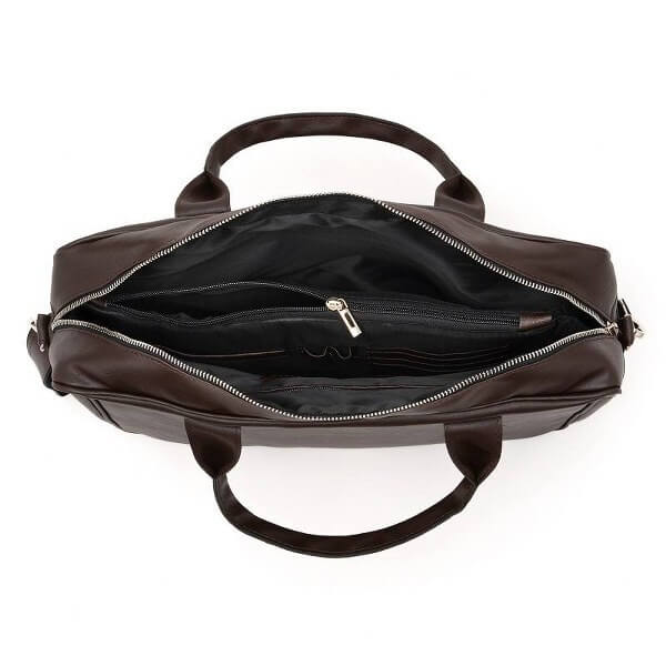 9924-DARKBROWN_03 Torba na laptop ze skóry ekologicznej Brodrene B12 – brązowy