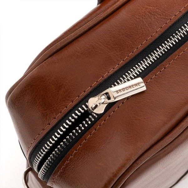 Duża torba na ramię ze skóry licowej Brodrene jasny brąz