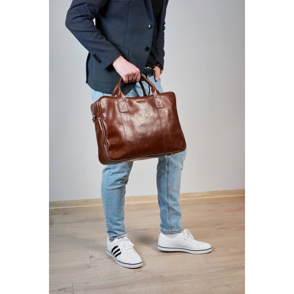 Duża torba na ramię ze skóry licowej Brodrene jasny brąz