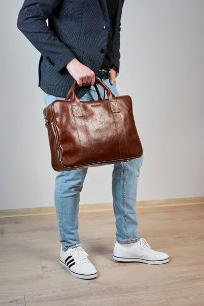 9007-LIGHTBROWN_01 Duża torba na ramię ze skóry licowej Brodrene jasny brąz