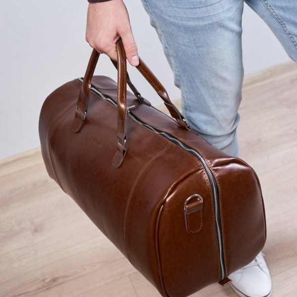 Skórzana torba podróżna na ramię Brodrene R30 jasny brąz