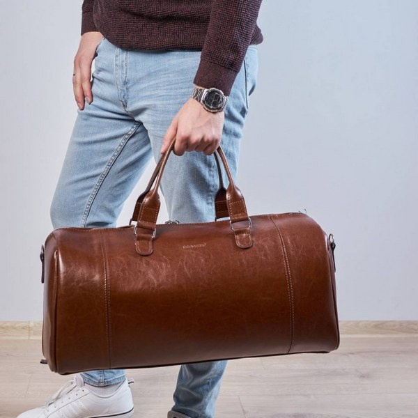 Skórzana torba podróżna na ramię Brodrene R30 jasny brąz