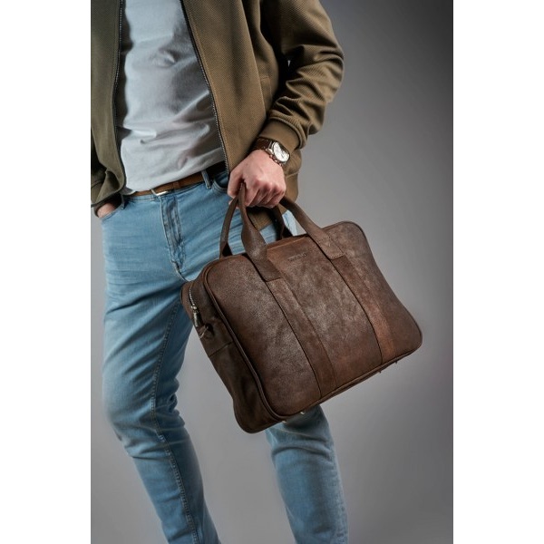 Skórzana torba na ramię Brodrene BL01 Brązowa