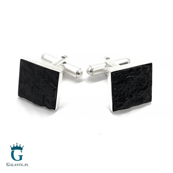 Srebrne spinki do mankietów z węglem SMW-017