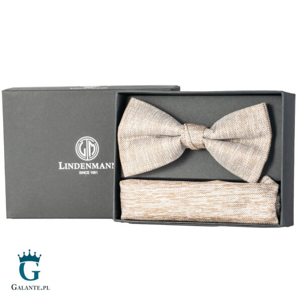 Zestaw Beżowa muszka i poszetka L1012