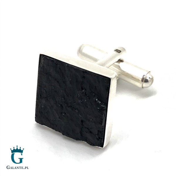 Srebrne spinki do mankietów z węglem SMW-017