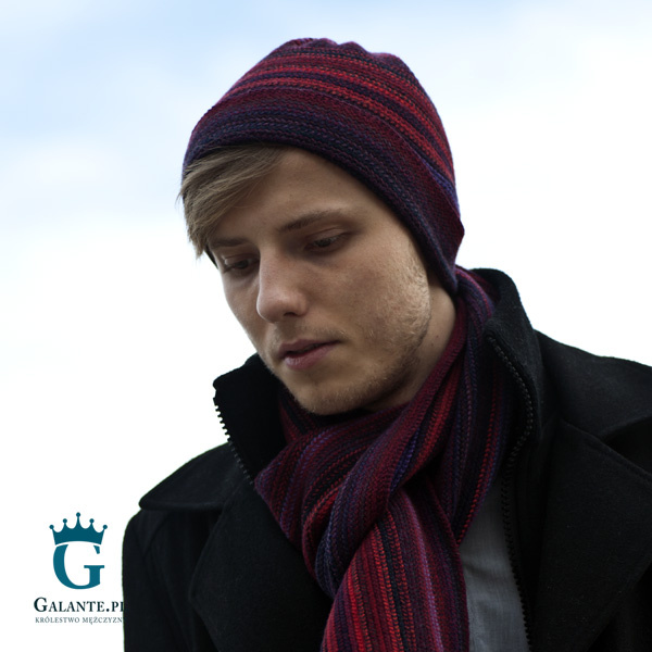 Wełniana bordowa czapka męska LW-033