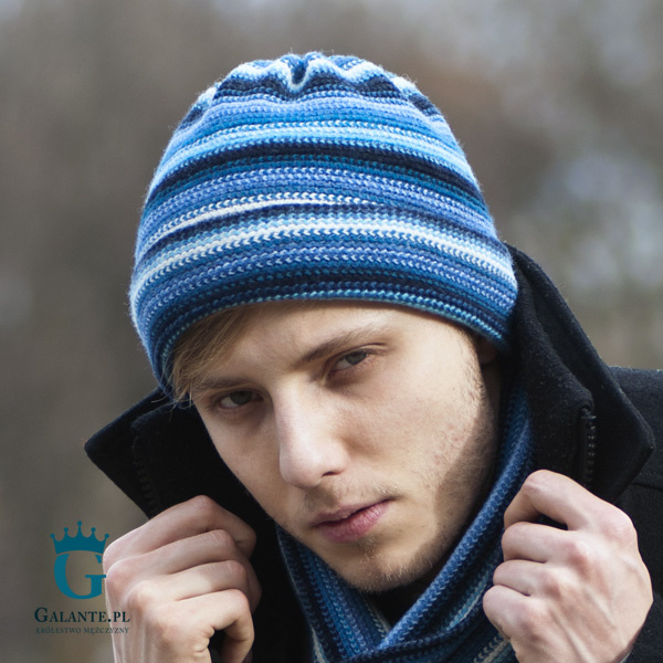 Wełniana granatowa czapka męska LW-023