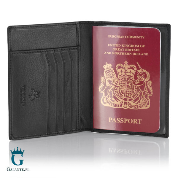 Skórzane etui na paszport Visconti V-2201 RFID – czarny