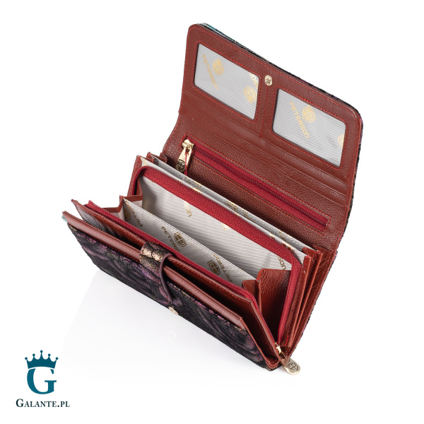 Skórzany Portfel Organizer Damski Kwiaty PETERSON 421077 – fioletowy