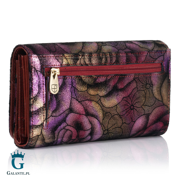 Skórzany Portfel Organizer Damski Kwiaty PETERSON 421077 – fioletowy
