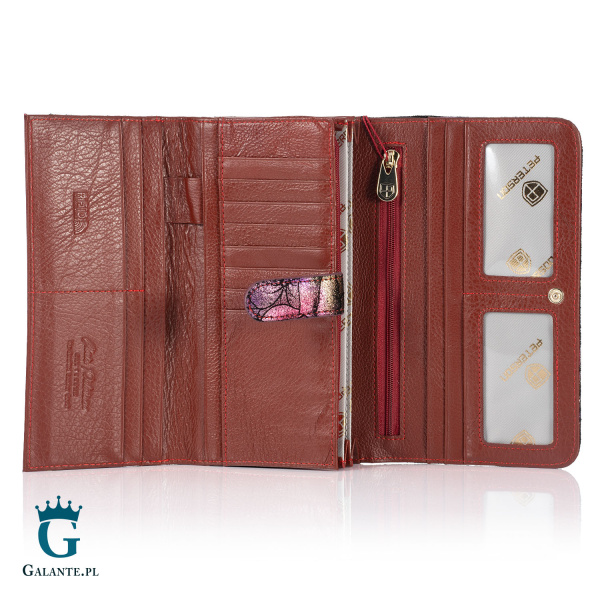 Skórzany Portfel Organizer Damski Kwiaty PETERSON 421077 – fioletowy