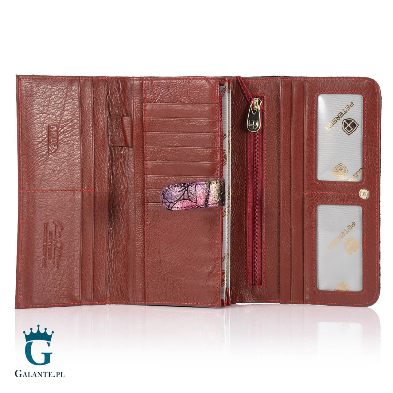 Skorzany-Portfel-Organizer-Damski-Kwiaty-PETERSON-421077-27762 Skórzany Portfel Organizer Damski Kwiaty PETERSON 421077 – fioletowy