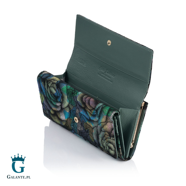Duży portfel damski organizer w kwiaty PETERSON 421028 – zielony