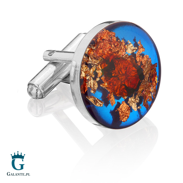 Srebrne spinki do mankietów Bałtycki Bursztyn w Żywicy SMB-008