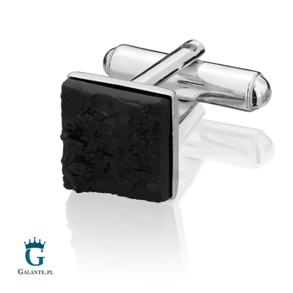 Srebrne spinki do mankietów z węglem SMW-012