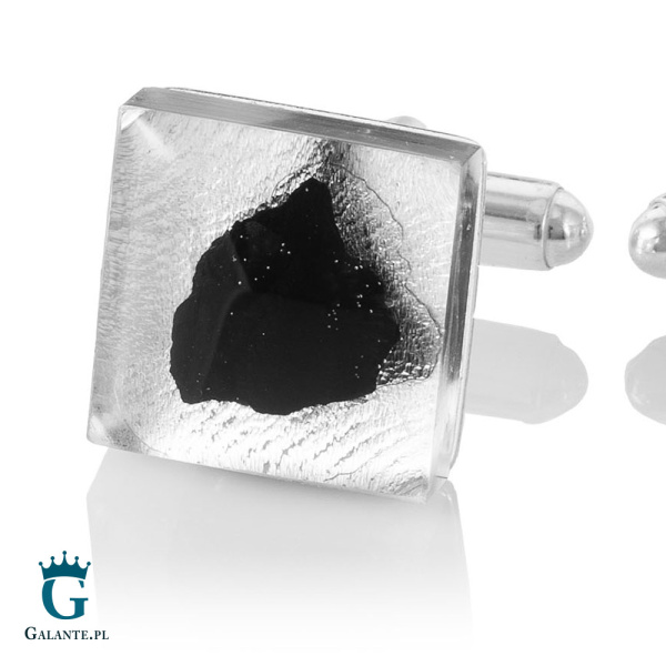 Srebrne spinki do mankietów z węglem SMW-008