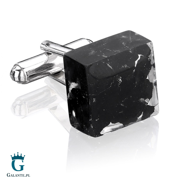 Srebrne spinki do mankietów z węglem SMW-006