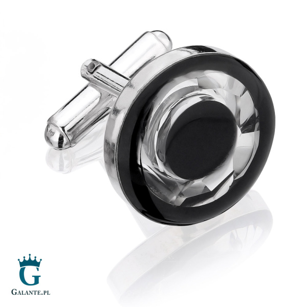 Srebrne spinki do mankietów z węglem i kryształem Swarovskiego SMW-010