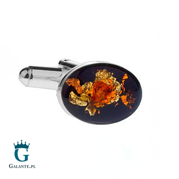 Srebrne spinki do mankietów z węglem i bursztynem SMW-013