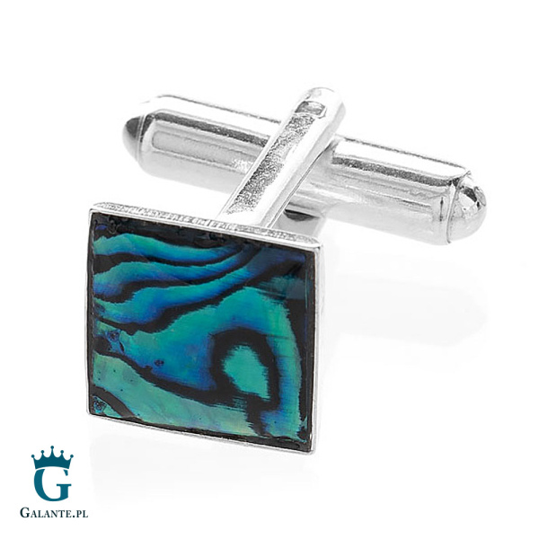 Srebrne spinki do mankietów z niebieską masą perłową SMK-002