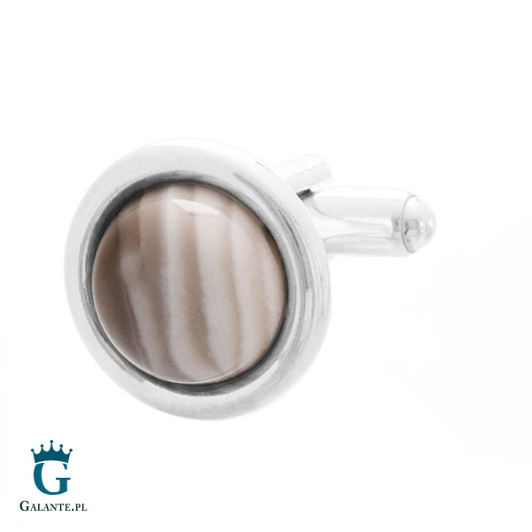 Srebrne spinki do mankietów z krzemieniem pasiastym SMK-001