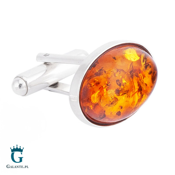 Srebrne spinki do mankietów z bursztynem SMB-014