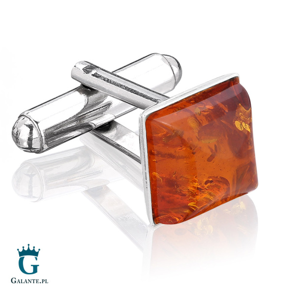 Srebrne spinki do mankietów z bursztynem SMB-006