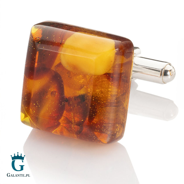 Srebrne spinki do mankietów z bursztynem SMB-005