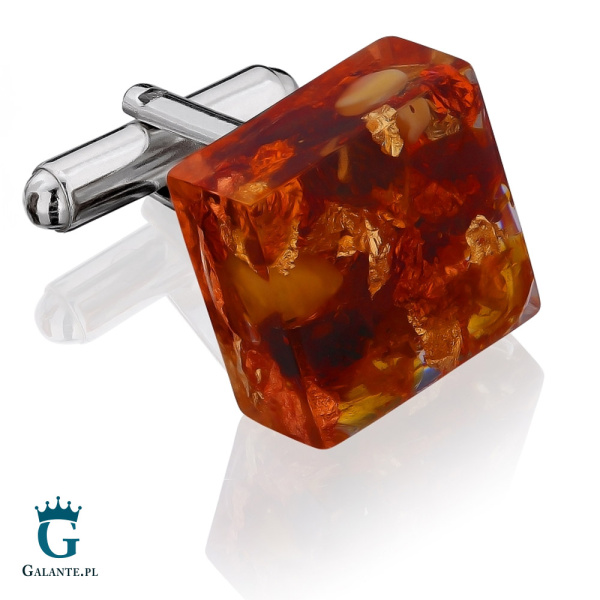 Srebrne spinki do mankietów z bursztynem SMB-004