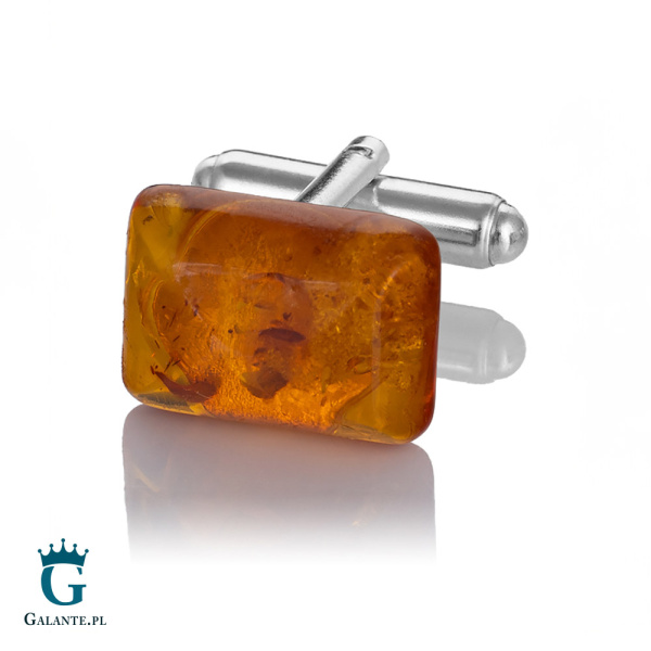 Srebrne spinki do mankietów z bursztynem SMB-003
