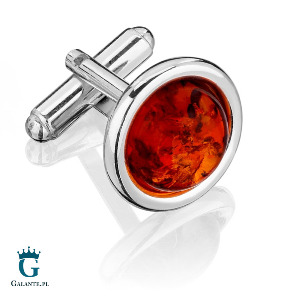 Srebrne spinki do mankietów z bursztynem SMB-001