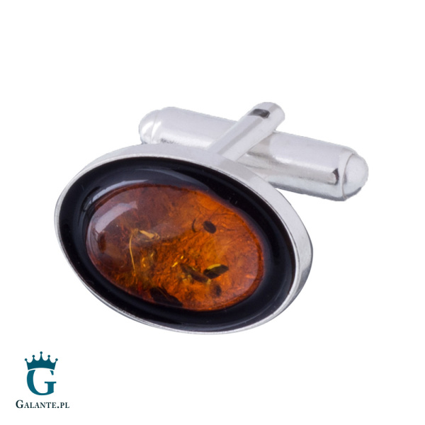 Srebrne spinki do mankietów Węgiel i Bursztyn SMW-020