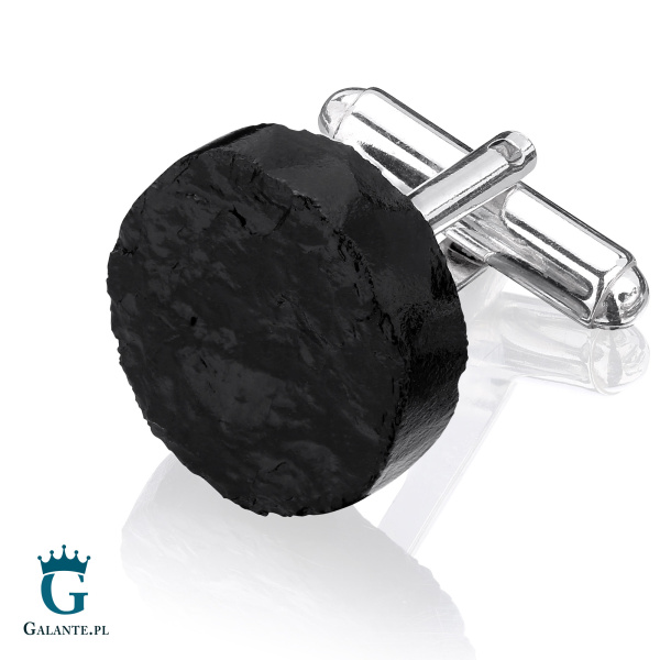 Srebrne spinki do mankietów Okrągła Bryłka Węgla SMW-001