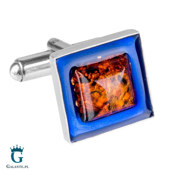 Srebrne spinki do mankietów Bałtycki Bursztyn w Żywicy SMB-012