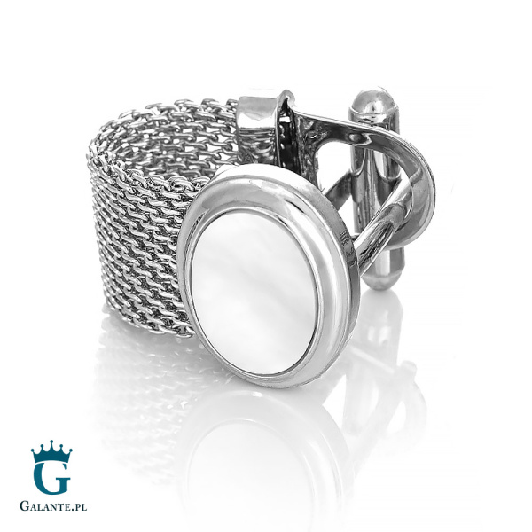 Spinki do mankietów z łańcuszkiem i masą perłową PS-436