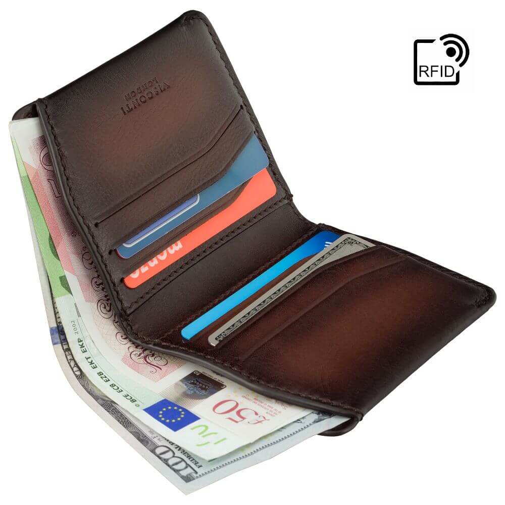 Cienki-portfel-efekt-przypalanej-skory-Visconti-MT-92-RFID-1-28974 Mała banknotówka męska z ciemniejszymi krawędziami Visconti MT-88 brązowa