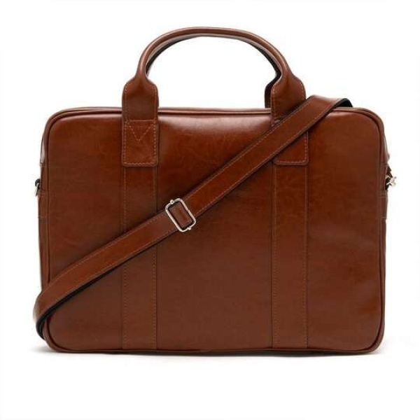 Duża torba na ramię ze skóry licowej Brodrene jasny brąz