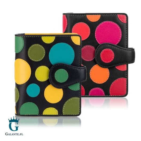 Portfelik damski w kropki na zatrzask Visconti P-3 RFID – jagodowy