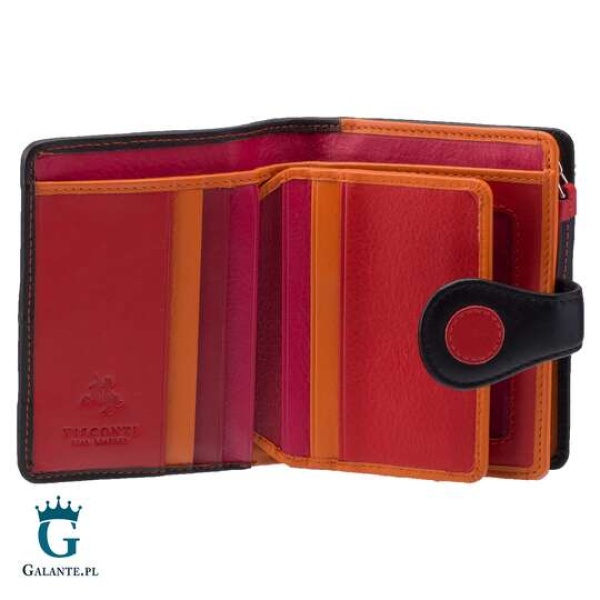 Portfelik damski w kropki na zatrzask Visconti P-3 RFID – jagodowy