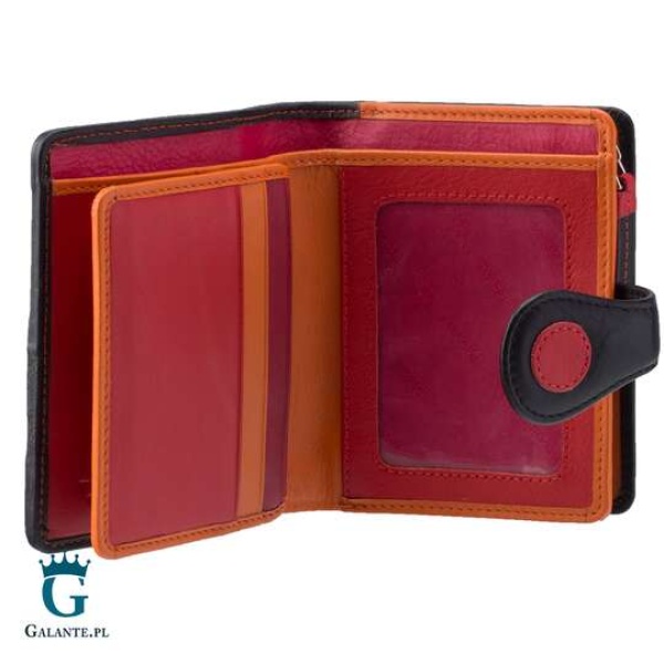 Portfelik damski w kropki na zatrzask Visconti P-3 RFID – jagodowy