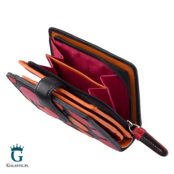 Portfelik damski w kropki na zatrzask Visconti P-3 RFID – jagodowy