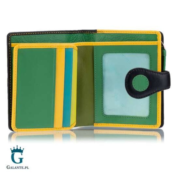 Portfelik damski skórzany kropki Visconti limonka