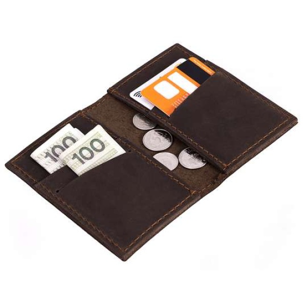Skórzany Cienki Portfel Brodrene + Bilonówka SW03+CW – brąz