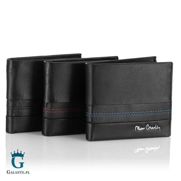 Mały skórzany portfel męski z przeszyciami Pierre Cardin TILAK97 8824 – czerwony