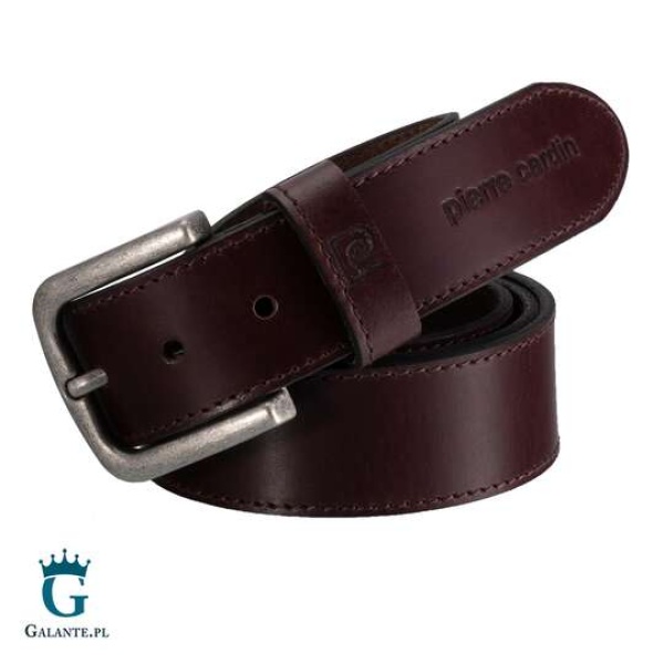 Skórzany pasek męski Pierre Cardin 70308 – brązowy ciemny