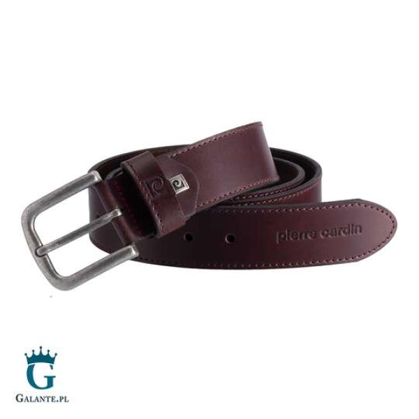 Skórzany pasek męski Pierre Cardin 70308 – brązowy ciemny
